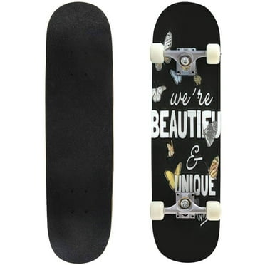 beautiful and unique slogan with colorful butterflies on black Outdoor Skateboard Longboards 31"x8" Pro Complete Skate Board Cruiser