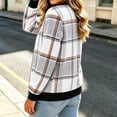 thumbnail image 2 of Women's Plaid Bomber Jacket Zip Up Wool Blend Long Sleeve Warm Fall Winter Coats with Pockets, Ribbed Details (M, Gray), 2 of 7