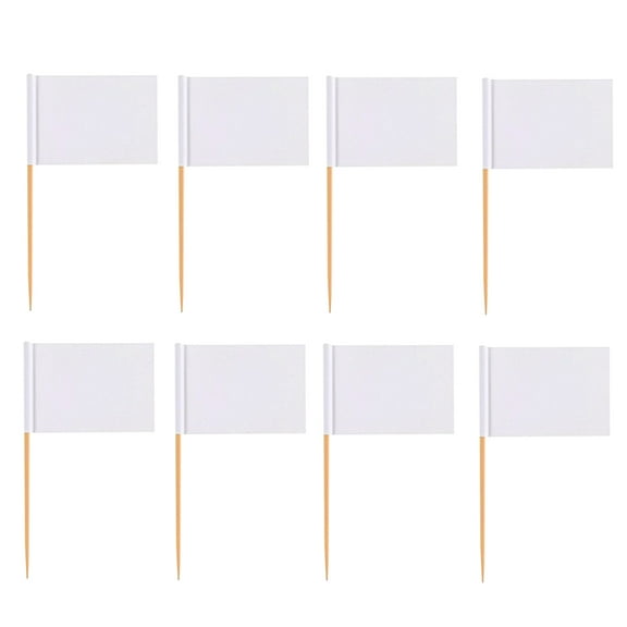 Kuyiluo diy flag toothpicks 100 Pcs Wooden Flag Toothpicks White DIY Cupcake Toppers Toothpick for Party Food Decoration