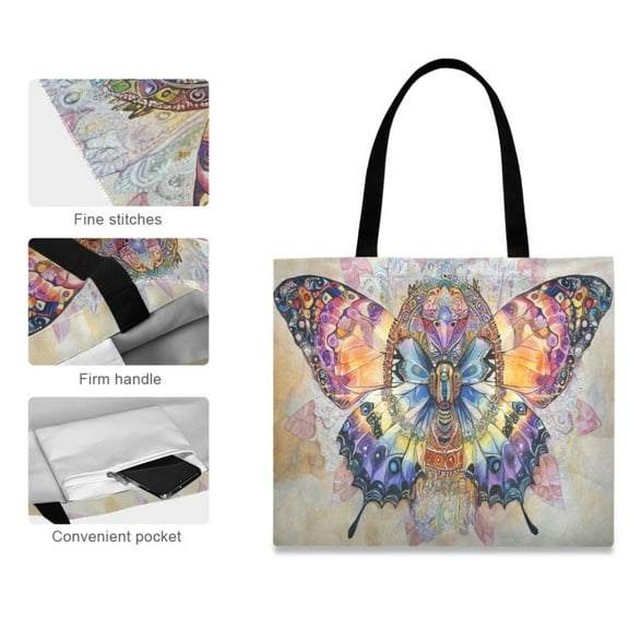 Canvas Tote Bag for Women Girls Design Print Mandala Butterfly Tote