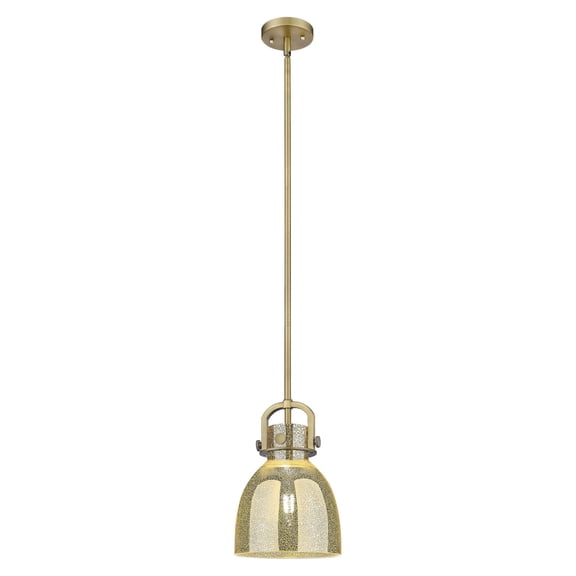 410-1SS-BB-G412-8ME Innovations Lighting Newton Bell - 1 Light Stem Hung Mini Pendant-11.75 Inch Tall and 8 Inch Wide-Brushed Brass Finish-Mercury