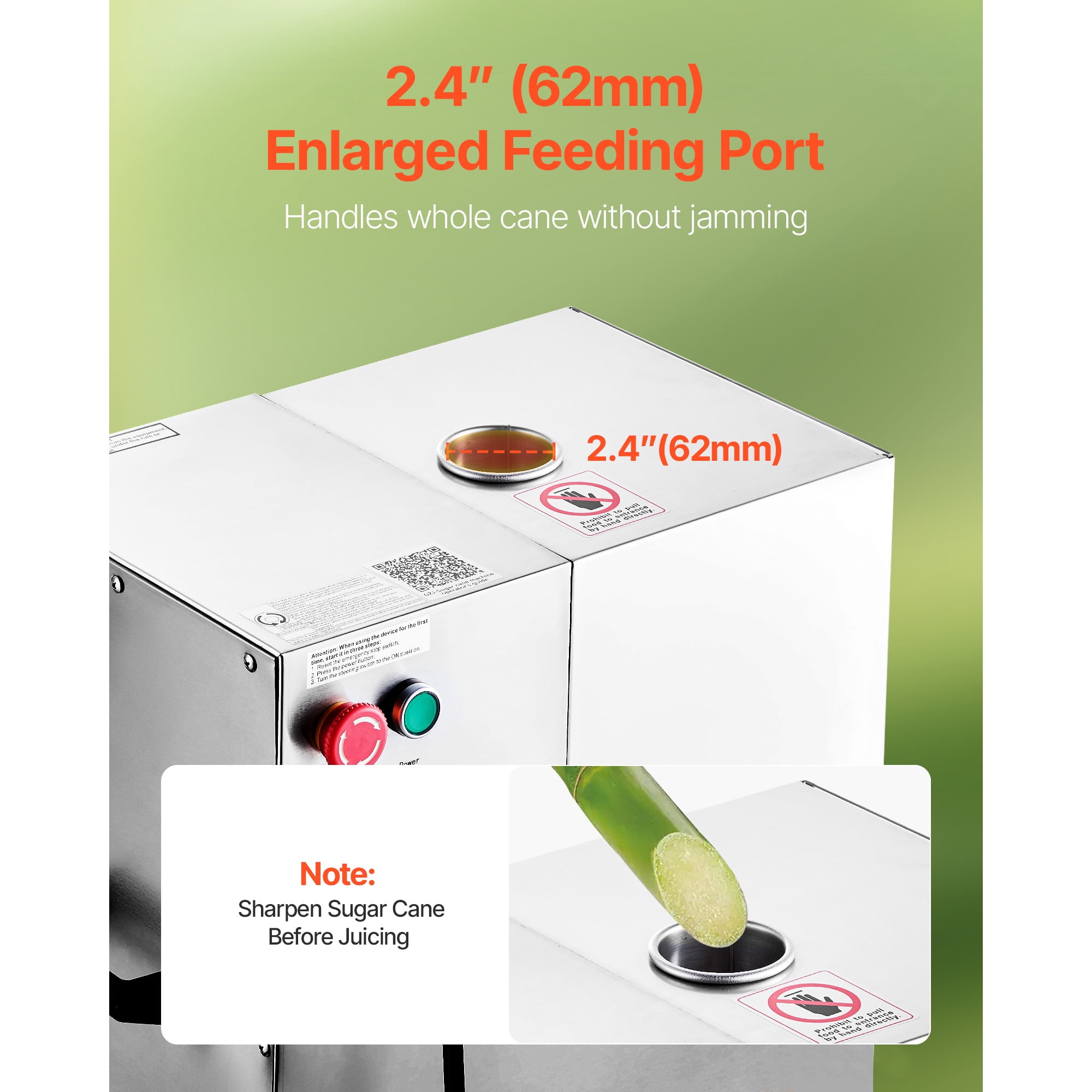 KFFKFF Commercial Electric Sugarcane Juicer, 800W Machine with 661LBS/H Output, 4 Stainless Steel Rollers, Juice Extractor for Home and Business Applications