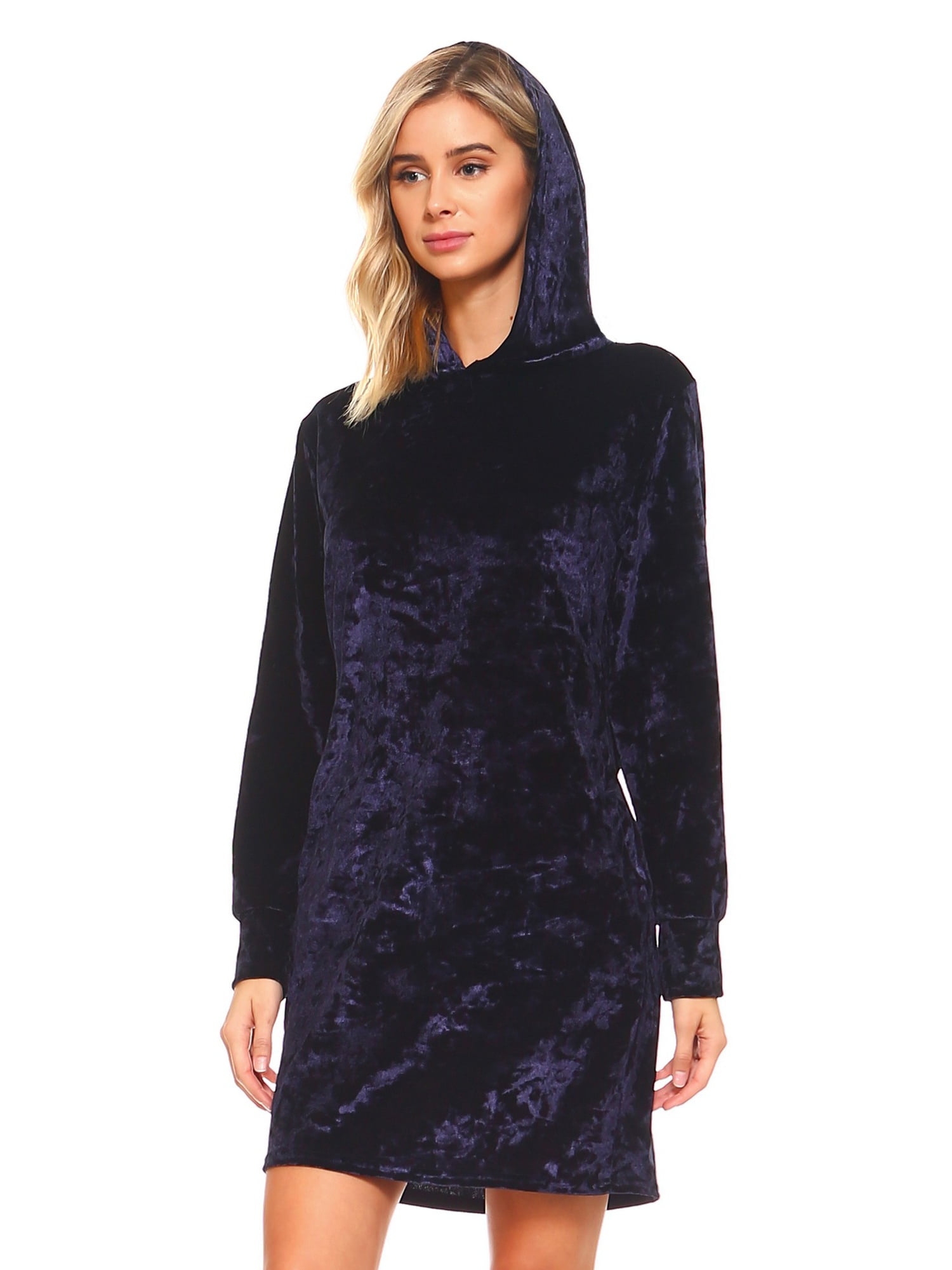 Women's Crushed Velvet Hoodie Dress 
