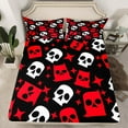 thumbnail image 2 of Erosebridal Ensembles de Draps Complets Crâne de Sucre, Ensembles de Literie Fantôme d'Halloween Taille Complète, Ensemble de Draps Étoiles Rouges Taille Complète, Décoratif de Chambre à Coucher Respirant Dessin Animé, 4 Pcs, 2 of 7