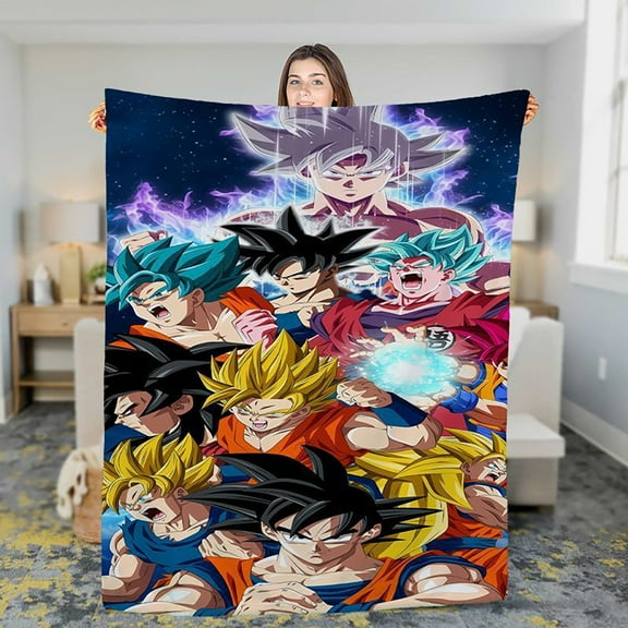 Anime Dragon Ball Flannel Blanket Sofa Cartoon Bed Blanket Lightweight Seasonal Blanket for Adults Boys Girls Kids Children