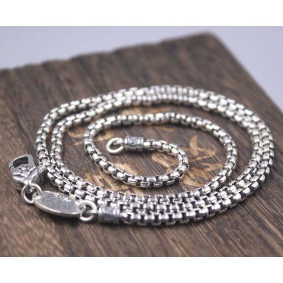 HOOUN Real 925 Sterling Silver Chain Men Women Square Box Link Necklace 19-20g/20inch