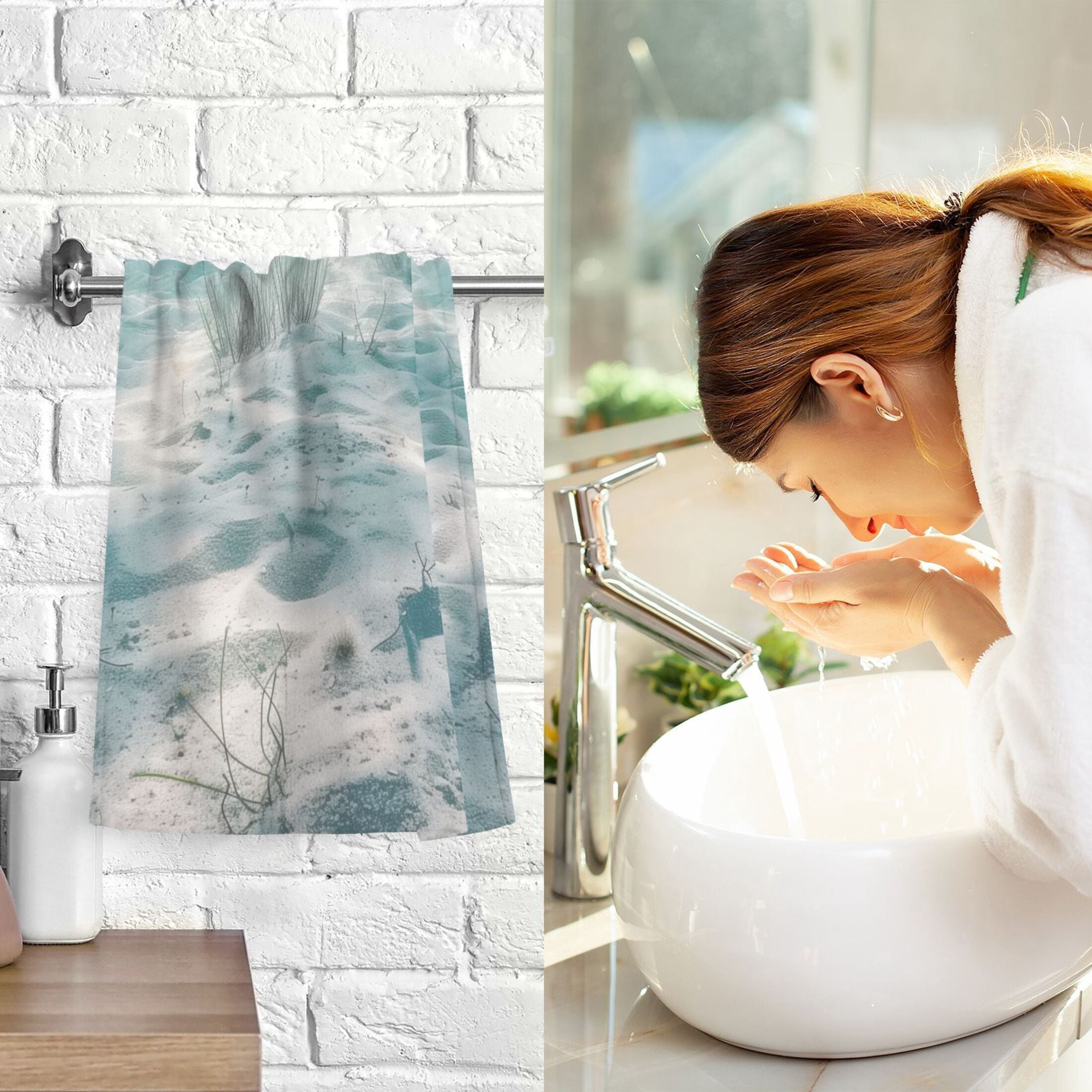 Serene Ocean Floor Hand Towel Set 2 Pcs Cotton Absorbent Soft Face Towels 400 GSM Bath Towels for Bathroom Kitchen Shower Hotel Decor 16"x28"