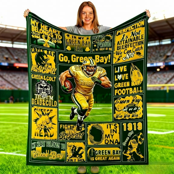 Green Bay Football Blanket, Fan Gift, Unisex, Sports Blanket, Football-themed Merchandise, 60 inches x 50 inches, Comfortable Sofa Bed Throw Blanket
