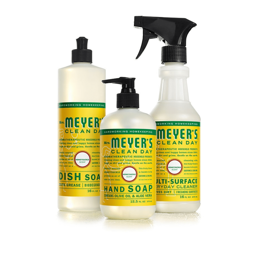 Mrs. Meyer's Honey Suckle Kitchen Set, Dish Soap, Hand Soap, and Multi