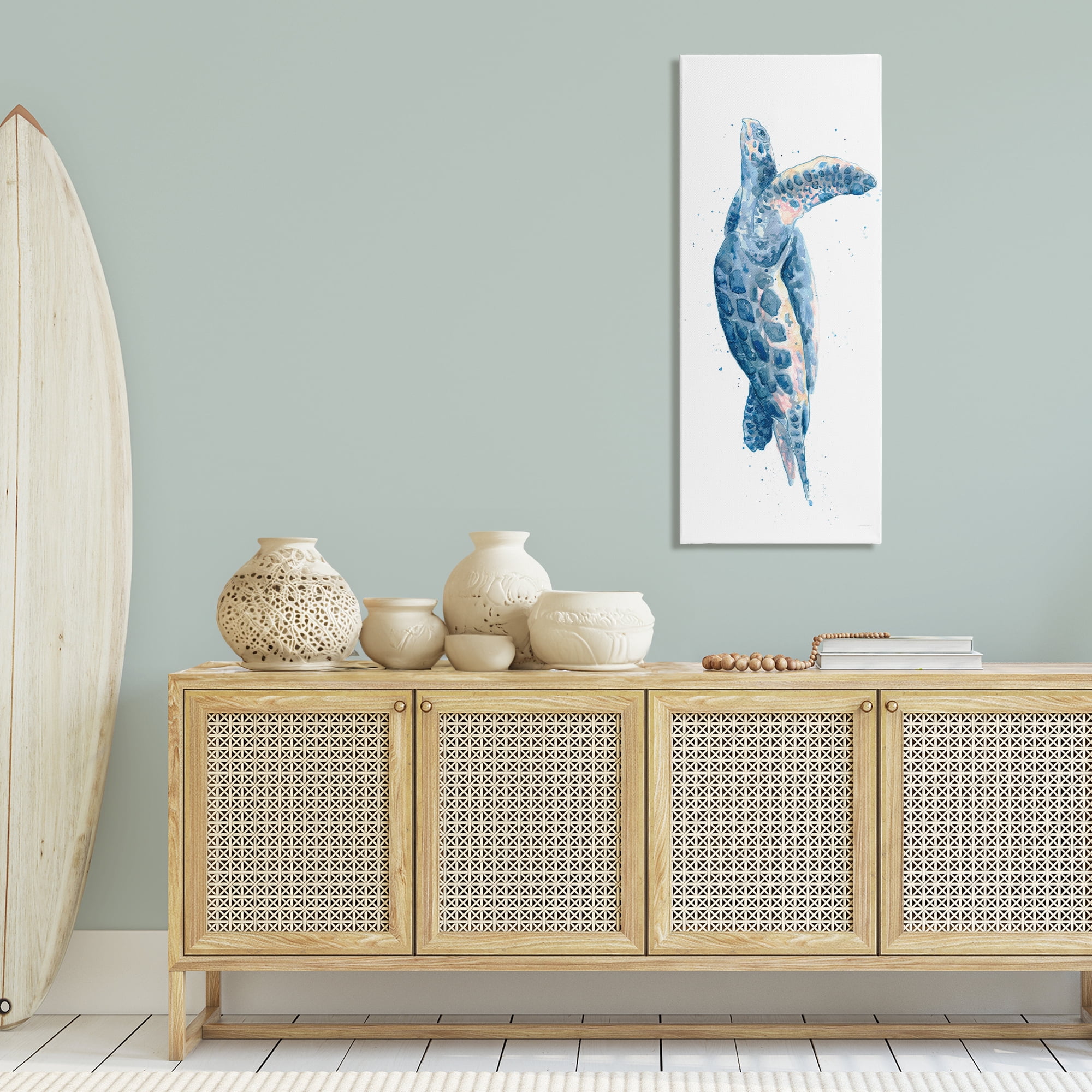 Stupell Industries Blue Turtle Swimming Animals & Insects Painting Gallery Wrapped Canvas Art Print Wall Art, 20 x 48