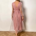 thumbnail image 5 of Siilsaa Formal Dresses for Women Evening Party Womens 2024 Summer Puff Sleeve Wrap V Neck Pleated Flowy Midi Dress for Wedding Guest Pink,L, 5 of 6