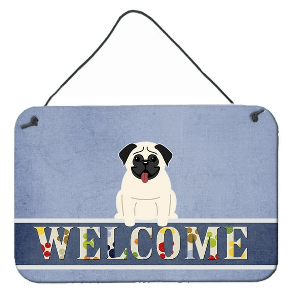 Carolines Treasures BB5585DS812 Pug Cream Welcome Wall or Door Hanging Prints