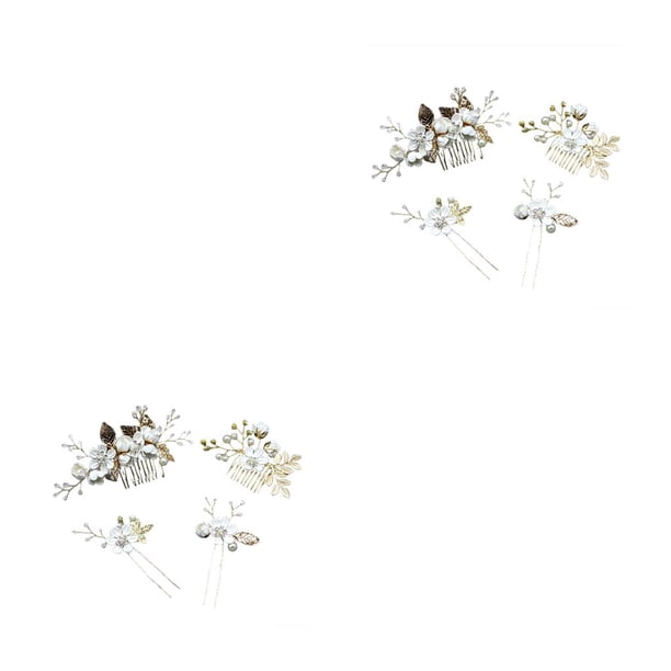 Sonducket 4 Uds. De peinetas de flores para boda, conjunto de tocados elegantes para niñas, tocado de novia, adorno de vestir para mujer, blanco Blanco 2piezas