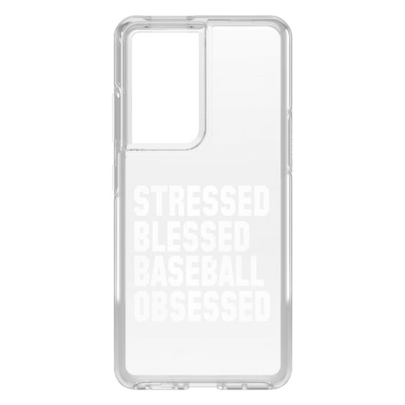 DistinctInk Clear Shockproof Hybrid Case for Galaxy S21 ULTRA 5G (6.8" Screen) - TPU Bumper Acrylic Back Tempered Glass Screen Protector - Stressed Blessed Baseball Obsessed