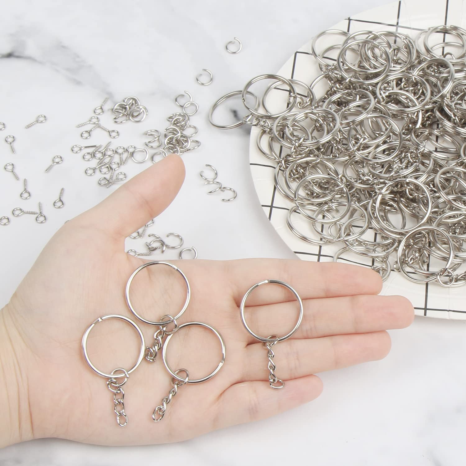 Swpeet 300Pcs Key Chain Rings Kit, 100Pcs Keychain Rings with Chain and  100Pcs Jump Ring with 100Pcs…See more Swpeet 300Pcs Key Chain Rings Kit