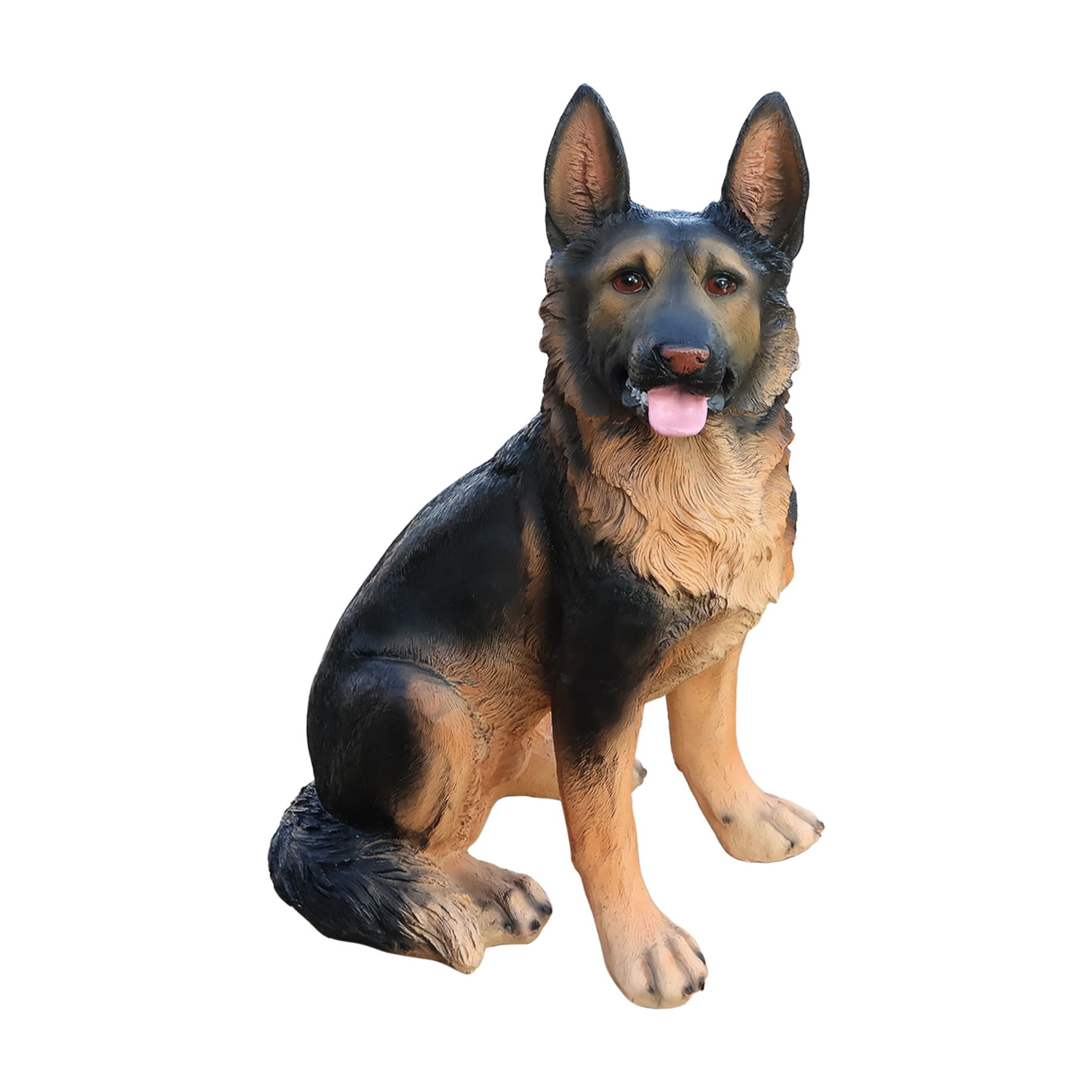 Noble House Lifelike German Shepherd Statue, Realistic Resin Animal Figurine for Outdoor Garden Decor, Black Brown