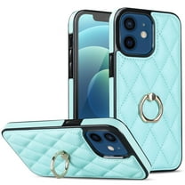 Dteck Case for iPhone 12 6.1-inch,Shockproof Leather Grid Case 360°Rotatable Ring Holder Kickstand Hybrid Rubber Cover,Mint