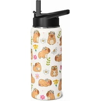Capybara Water Bottle 18oz Cute Kawaii Thermoses Insulated Sports Bottles Cup with Handle and Flip Straw Capybara Gifts Stuff for Kids Girls Women