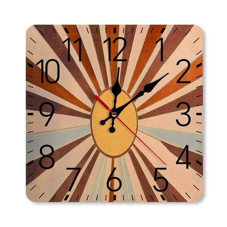 RKSupls 10×10inch Square Silent Wall Clock Wooden Frame, Retro Sunburst Boho Art Scale Decorative Clock for Home Bedroom Living Room Office