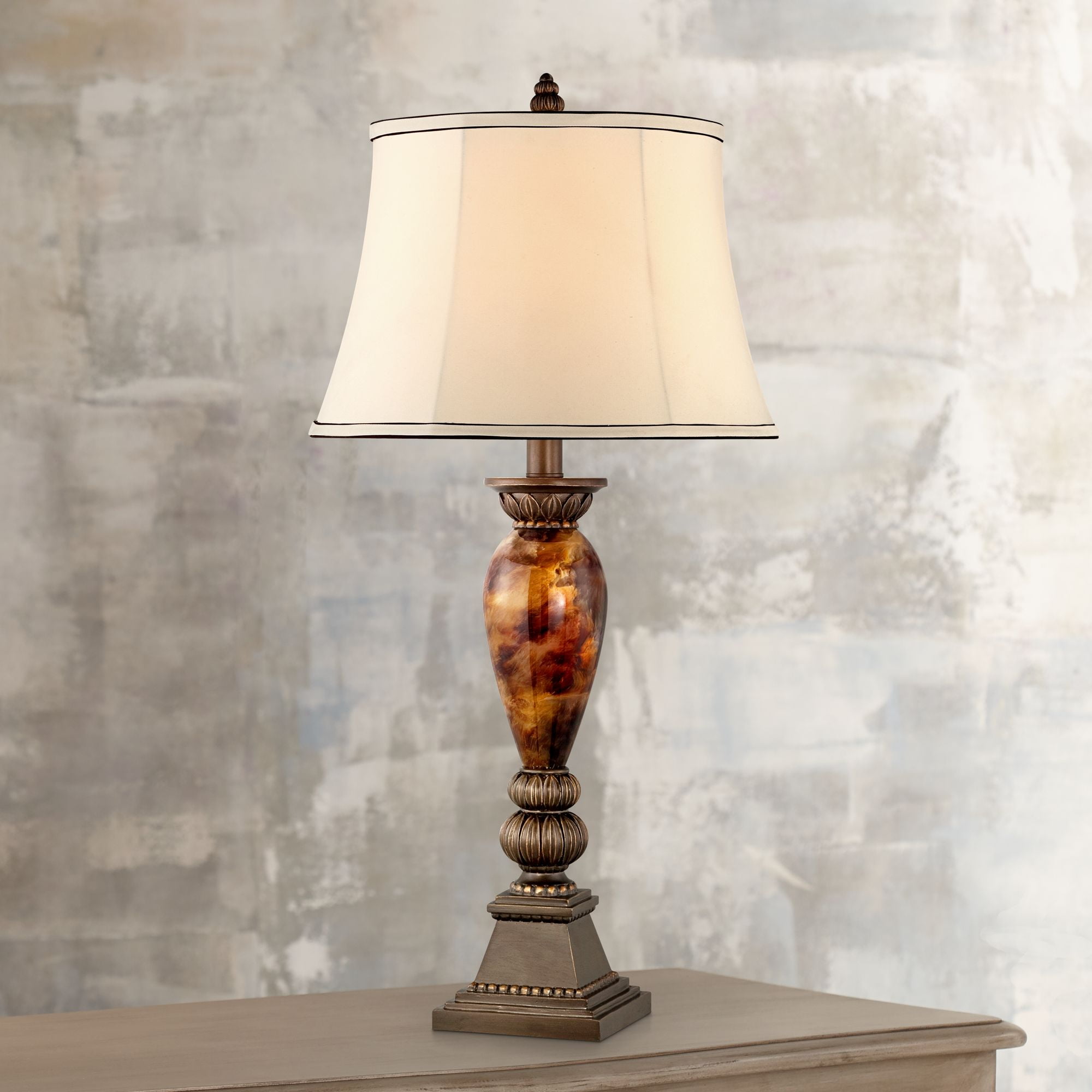 Kathy Ireland Home Mulholland Traditional Table Lamp 33" Tall Aged Bronze Golden Marble White