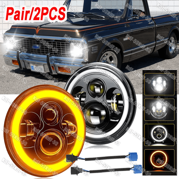 Pair 7" Round LED Headlights Black Hi/Lo DRL For Chevy C10 C20 C30 Pickup Nova