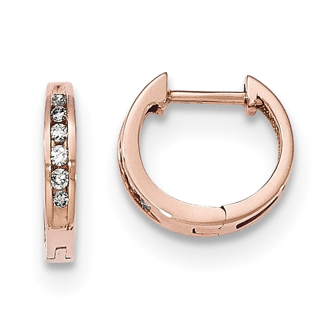 Fancy Diamond Hoops - 14K Rose Gold Polished Diamond Hinged Hoop Earrings