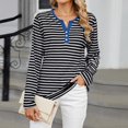 thumbnail image 2 of T-shirts Surdimensionnés pour Femmes, Chemises d'Entraînement à Boutons Col en V Manches Longues Imprimé Rayé Tuniques Blouses T-Shirts pour Femmes Noir TG, 2 of 4
