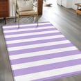 thumbnail image 3 of Purple Striped Large Area Rugs for Bedroom Living Room, Soft Non Slip Carpet Bedside Rug, Modern Farmhouse Purple White Stripes Rectangular Floor Cover Kitchen Accent Rug 4'x6' for Dining Room/Office, 3 of 9