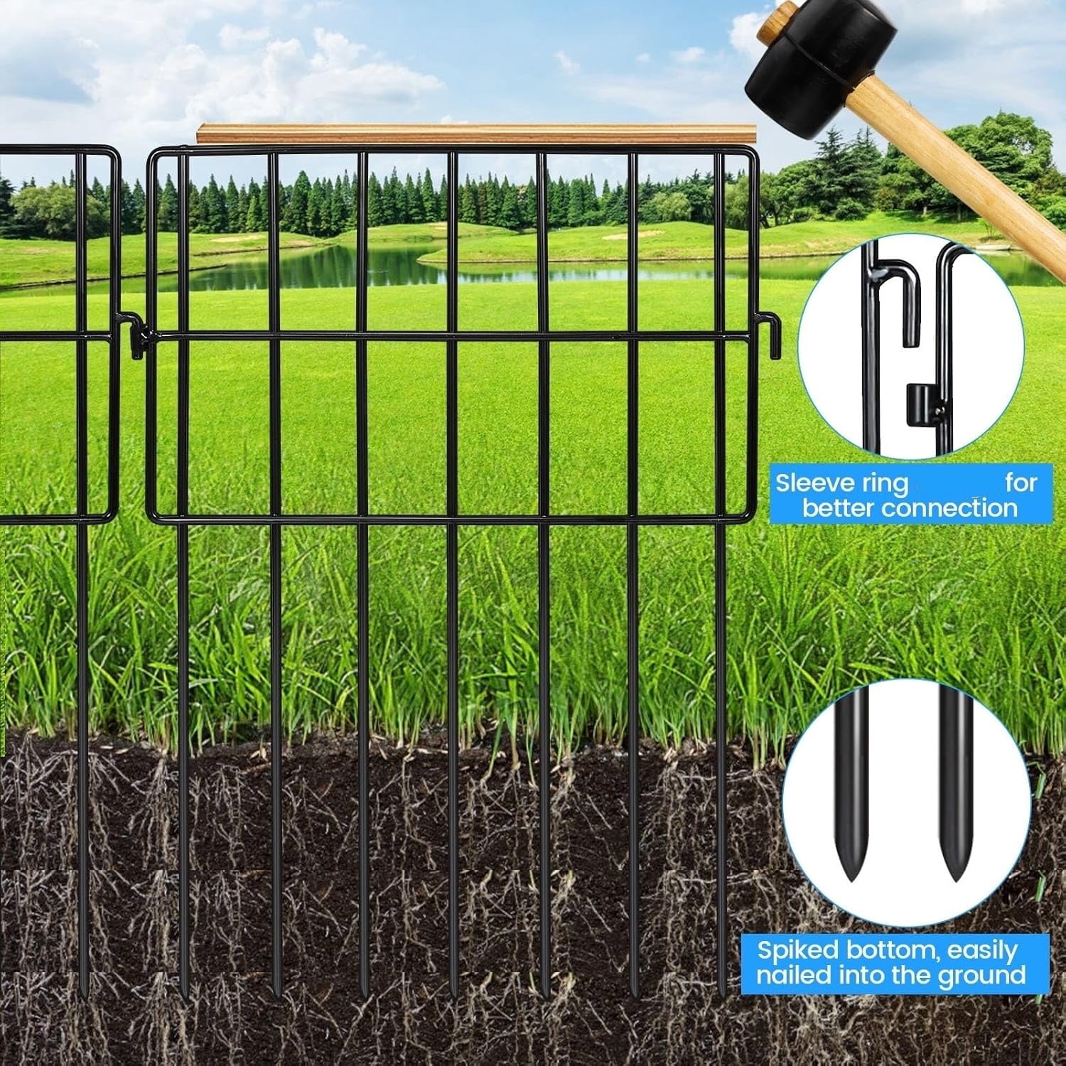 20 Pack Animal Barrier Fences, 1.5" Gap No Digging Garden Fence Panels, Metals Black Deterrent Fence for Dogs Rabbits, Decorative Fence for Outdoor Landscape Patio Total 20 ft(L)×16 in(H)