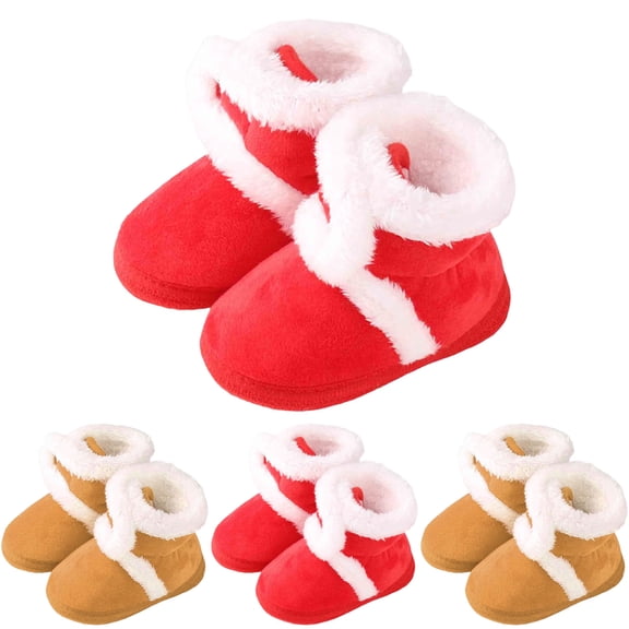 Dakaela Baby Fleece Booties Newborn Unisex Non Slip Socks Shoes Infant First Walkers Warm Shoes House Slippers for Girls Boys Khaki 4