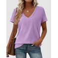 thumbnail image 3 of PRETTYGARDEN Women's V Neck T Shirts Summer Short Sleeve Spring Going Out Tops Casual Loose Fit Basic Tees Beach Clothes, 3 of 10
