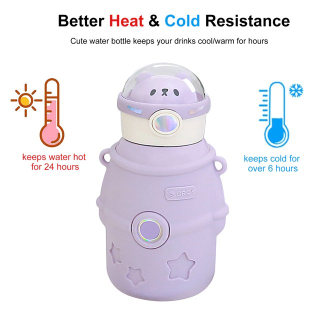 Taza de aislamiento de pajita para bebé de 500 ml con pegatinas Hervidores de acero inoxidable (púrpura) Ehuebsd Para estrenar