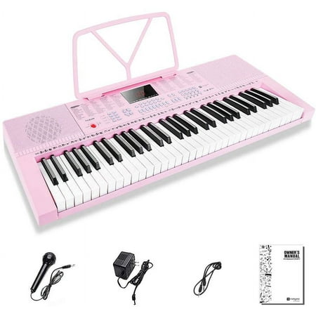 Vangoa VGK610 Piano Keyboard, 61 Mini Keys Portable Music Keyboard for Beginners with Microphone, 3 Teaching Modes, 350 Tones, 350 Rhythms, 30 Demos, Pink