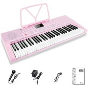 Vangoa VGK610 Piano Keyboard, 61 Mini Keys Portable Music Keyboard for Beginners with Microphone, 3 Teaching Modes, 350 Tones, 350 Rhythms, 30 Demos, Pink