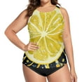 thumbnail image 4 of Women's Printed Tankini Top - High Elasticity Slim-Fit Swimsuit with Removable Straps & Cups, Perfect for Beach & Pool Parties，Yellow Lemon, 4 of 7
