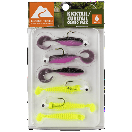 Ozark Trails Kicktail/Curltail Combo Pack Chartreuse Silver Flake-Black Bubble Gum Panfish Lure