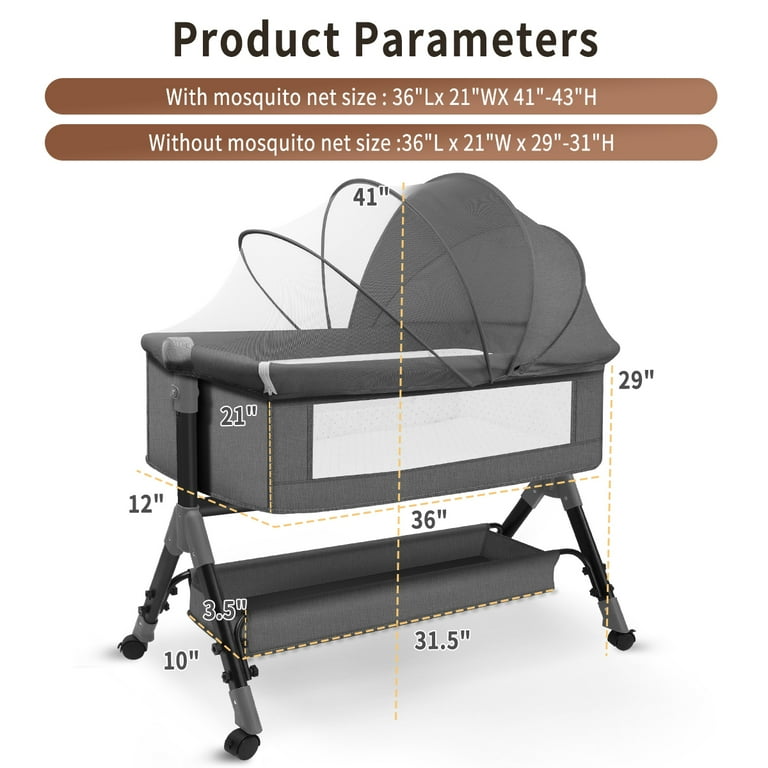 HDJ Baby Bassinet, Bedside Sleeper with Storage Basket, Crib for 0-6 Months, Dark Gray - Walmart.com HDJ Baby Bassinet, Bedside Sleeper with Storage Basket, Crib for 0-6 Months, Dark Gray - Walmart.com