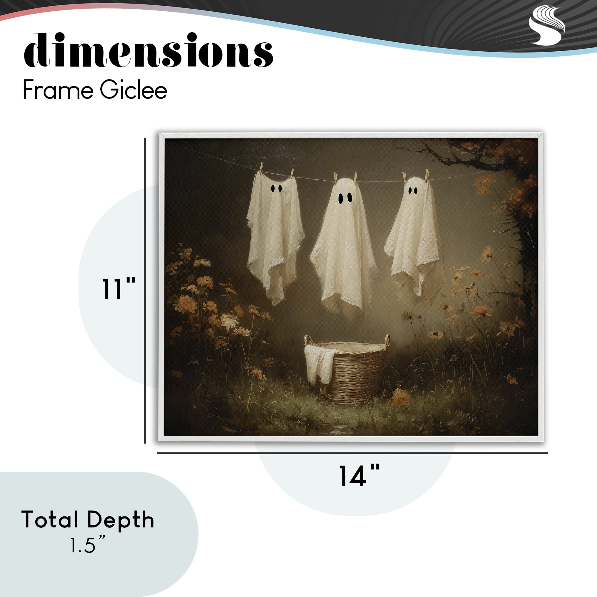 Three Laundry Ghosts Hanging White Framed Giclee Art, design by Arlington Prints