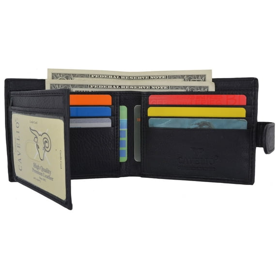 Cavelio Men's Bifold Card ID Holder Genuine Leather Wallet with Snap Closure
