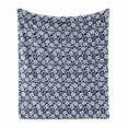 thumbnail image 1 of Hawaiian Soft Flannel Fleece Blanket, Hibiscus Flower Silhouettes Repetition Aloha Summer Party Themes Print, Cozy Plush for Indoor and Outdoor Use, 50" x 70", Night Blue and White, by Ambesonne, 1 of 6