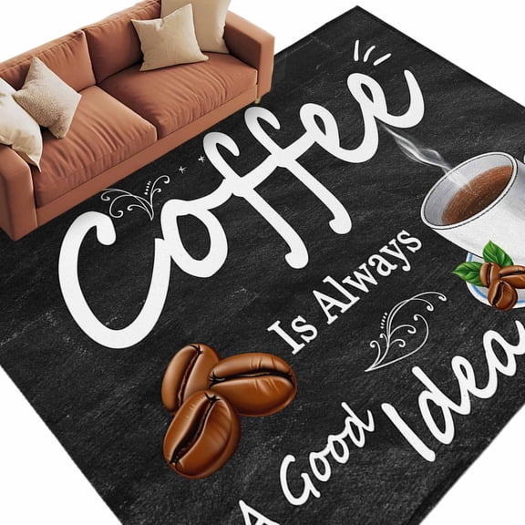 5x7 Area Rugs for Living Room, Black Coffee Vintage Non Slip Area Rugs for Kitchen Bedroom Entryway, Farmhouse Coffee Cup Bean Washable Carpet Runner Rug Floor Mats for Bedroom Home Decor