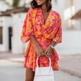 thumbnail image 4 of Vestido Vestido de fiesta en la playa para mujer, manga de murciélago, estampado floral, atuendo diario (naranja M) Cgtredaw Naranja T M para Mujer, 4 of 7