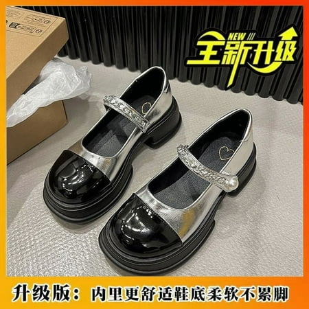 

HHH Evening Style Temperament Platform Leather Shoes Female 2024 New round Toe Pumps Strap Casual Mary Jane Shoes Trendy