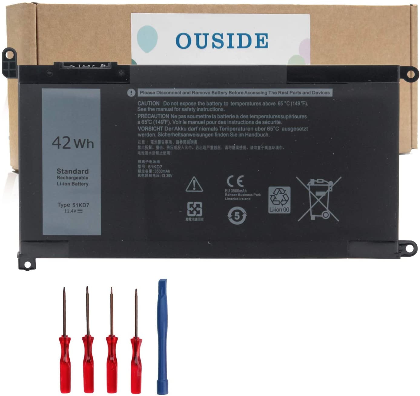 Ouside 51KD7 Laptop Battery Compatible with Dell Chromebook 11 3180 3189 Series Y07HK FY8XM 11.4v 42wh 