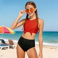 thumbnail image 2 of UngA Girls Swimsuits Beach Bikini Two Piece Bathing Suits for Girls Tie Front Swimwear 3-14 Years,Watermelon Red, 2 of 8