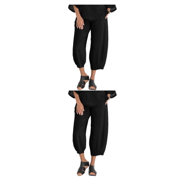 Minnieouse Pantalones transpirables de algodón y lino con cintura elástica para informal, pantalones holgados para mujer, camisetas anchas sin Type9 NO9