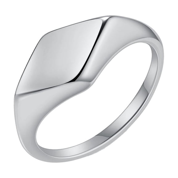 PAURO Minimalist Stainless Steel Signet Ring Polished Geometric Flat Top Band Simple Statement Ring for Women and Men Silver Size 5