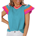 thumbnail image 1 of Suéter Ligero de Punto Holgado con Cuello Redondo Informal de Corta de Verano para Mujer. Azul Pavo Real L, 1 of 7