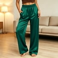 thumbnail image 4 of SAWOBUUN Womens Satin Wide Leg Pants Elastic Waist Palazzo Trousers Casual Soft Breathable Pajama Pants, 4 of 9