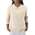 thumbnail image 5 of Women's Casual and Fashionable Lapel Long Sleeve Knitted Solid Color Top Sweater for Stylish and Versatile Outfits,Beige,L, 5 of 6